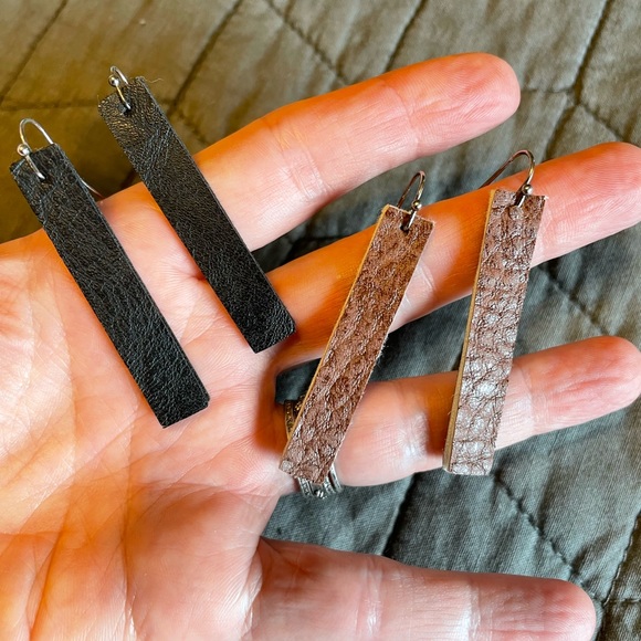 3/$15 Two pair of leather style earrings on sterling silver French wires. - Picture 3 of 5